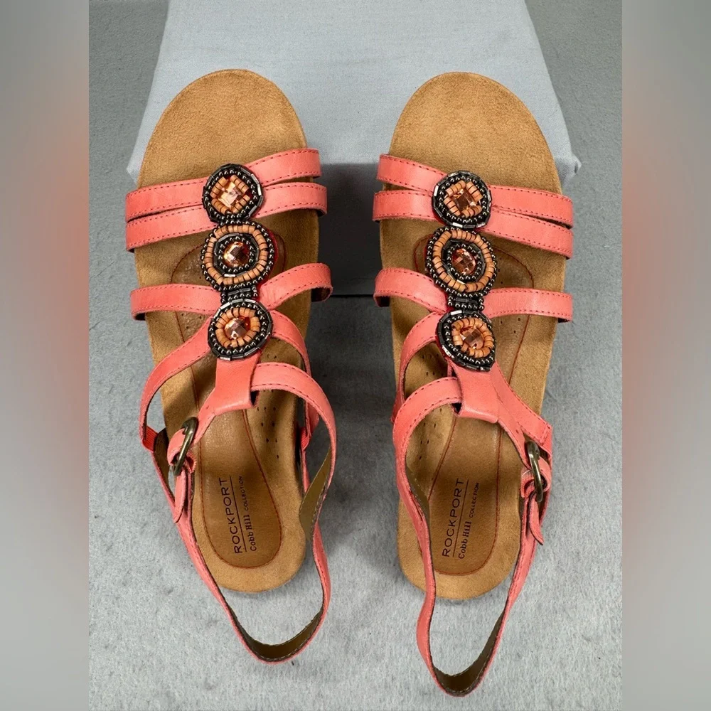 Rockport Coral Strappy Beaded Slingback Sandals Cobb Hill Collection 9W CCK02CO